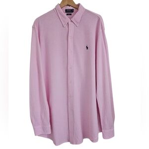 Ralph Lauren Mens Pink Cotton Featherweight Mesh Preppy Collared Shirt, Size XXL